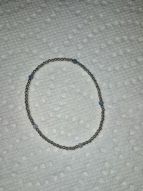 Silver Beaded Bracelet with Light Blue Accent Beads